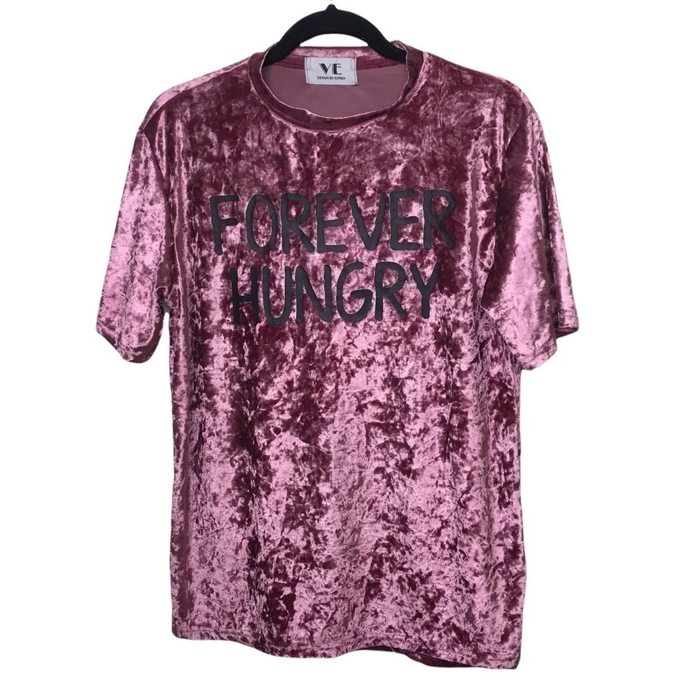 VE Forever Hungry Pink Crushed Velvet T Shirt Tee